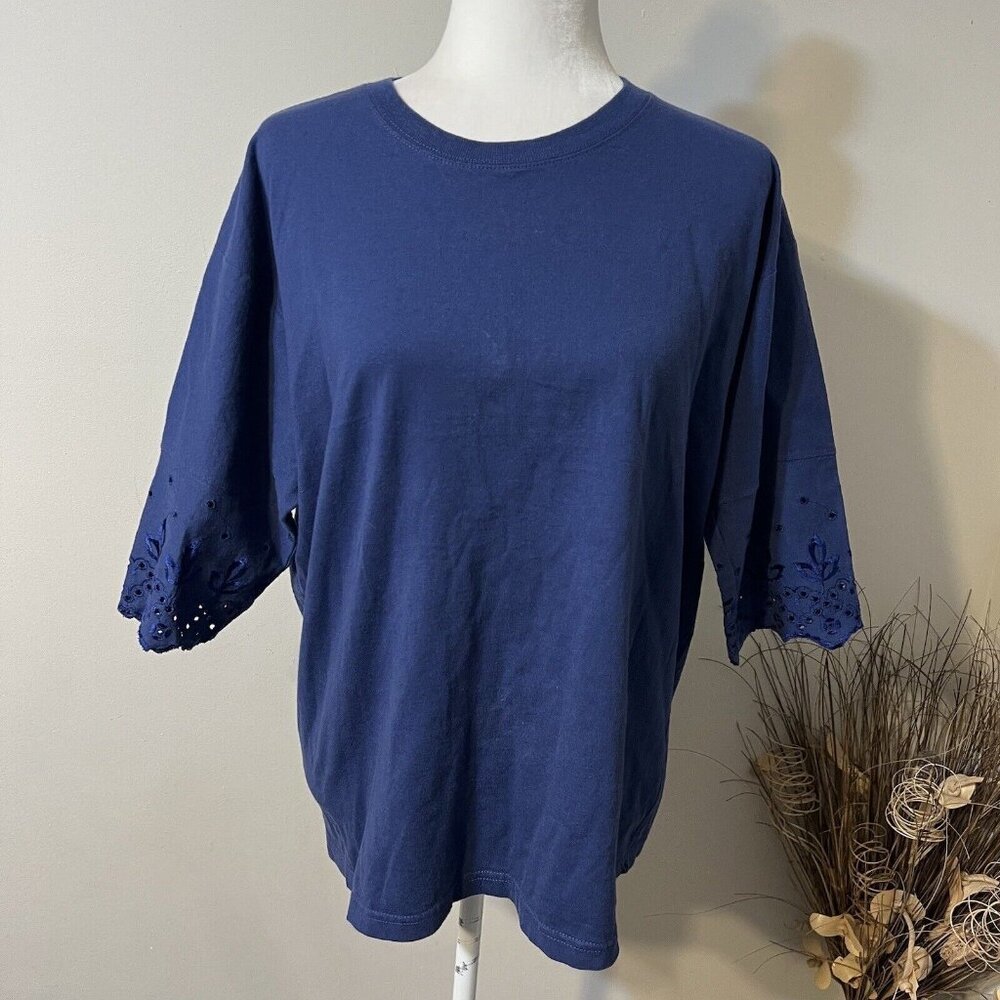 VTG Prima Classe T-Shirt Top Womens Blue Embroidered Short Sleeve One Size